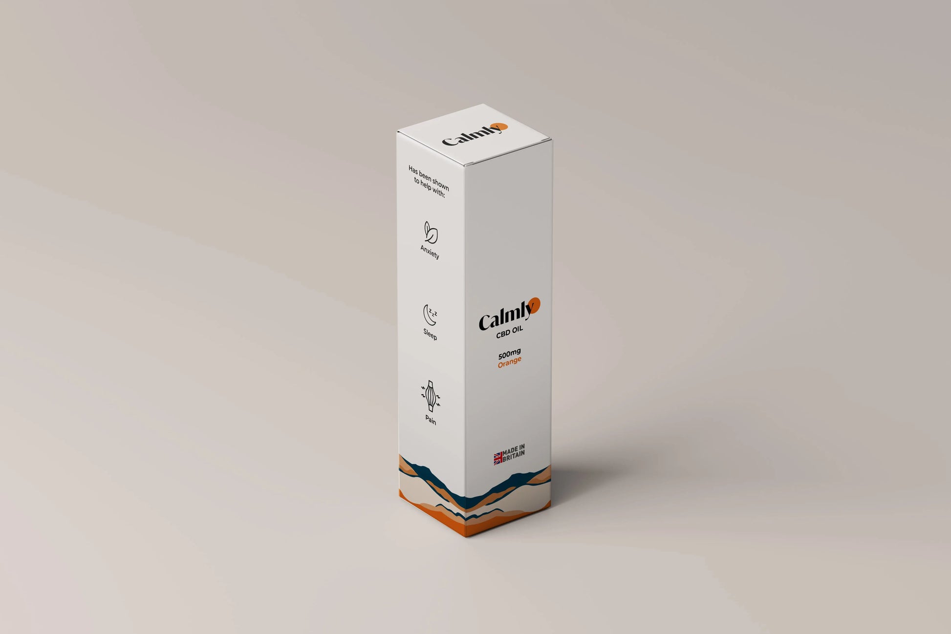 A bottle of Calmly UK-Grown Cold-Pressed Organic CBD Oil.
